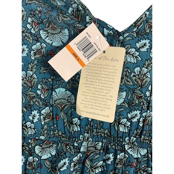 BAND OF THE FREE Women S Jewel Teal Dress Floral Wrap Tie Side Bell Cuff Hi Lo - Picture 13 of 13